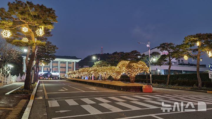 [김해=뉴시스]김해시청사 빛트리 꿈과 행복 연출. (사진=김해시 제공). 2025.12.09. photo@newsis.com