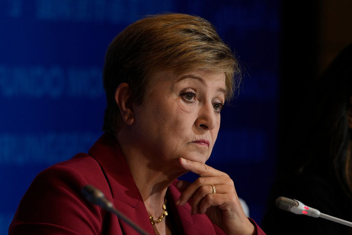 Kristalina Georgieva, Managing Director, International Monetary Fund (IMF) listens during a briefing at the conclusion of the annual assessment of the Chinese economy in Beijing, China, Wednesday, Dec. 10, 2025. (AP Photo/Ng Han Guan)