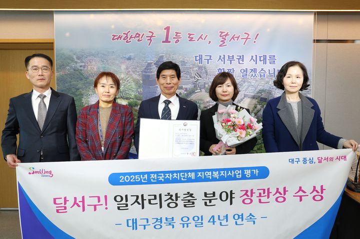[대구=뉴시스] 대구 달서구는 보건복지부가 주관한 '2025년 지역복지사업 평가'에서 사회서비스 일자리 창출 부문 4년 연속 우수기관으로 선정됐다. (사진=대구 달서구 제공) 2025.12.10. photo@newsis.com *재판매 및 DB 금지