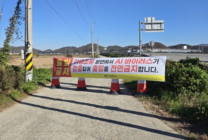 [천안=뉴시스] 천안시가 최근 직산읍 산란계 농장에서 AI H5형 항원이 검출됨에 따라 출입통제 등의 조치를 진행 중이라고 밝혔다. (사진=천안시 제공) 2025.12.10 photo@newsis.com *재판매 및 DB 금지