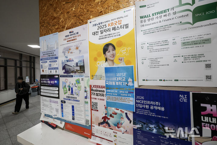 [서울=뉴시스] 정병혁 기자 = 10일 서울시내 대학의 취업정보 게시판에 기업들의 모집관련 공고가 붙어 있다. 2025.12.10. jhope@newsis.com