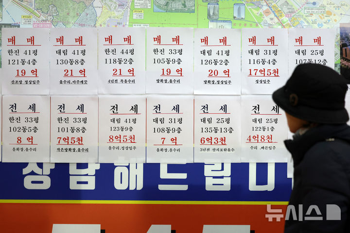[서울=뉴시스] 이영환 기자 = 11일 오후 서울 시내의 부동산에 아파트 시세가 게시되어 있다. 2025.12.11. 20hwan@newsis.com