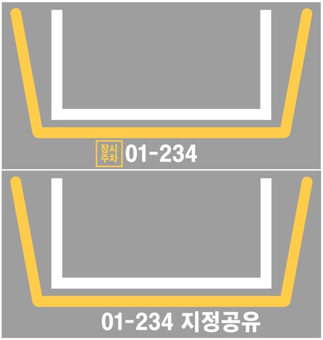 [서울=뉴시스] 잠시주차(위), 지정주차 공유 바닥 표시.