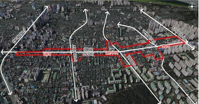 [서울=뉴시스] 길동,굽은다리,명일역 3개 역세권 지구단위계획 위치도. 2025.12.12. (자료=강동구 제공) *재판매 및 DB 금지