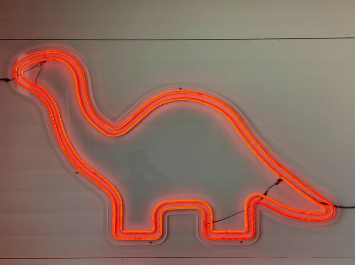 [익산=뉴시스] 한이재 기자 = 하림 '키친로드' 내부에는 용가리 치킨을 닮은 네온사인이 있었다. 2025.12.12. nowone@newsis.com *재판매 및 DB 금지