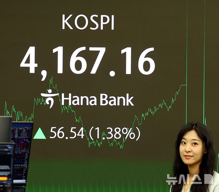 [서울=뉴시스] 박주성 기자 = 12일 오후 서울 중구 하나은행 딜링룸에서 딜러들이 업무를 하고 있다.코스피는 전 거래일(4110.62)보다 56.54포인트(1.38%) 오른 4167.16에 마감했다. 2025.12.12. park7691@newsis.com