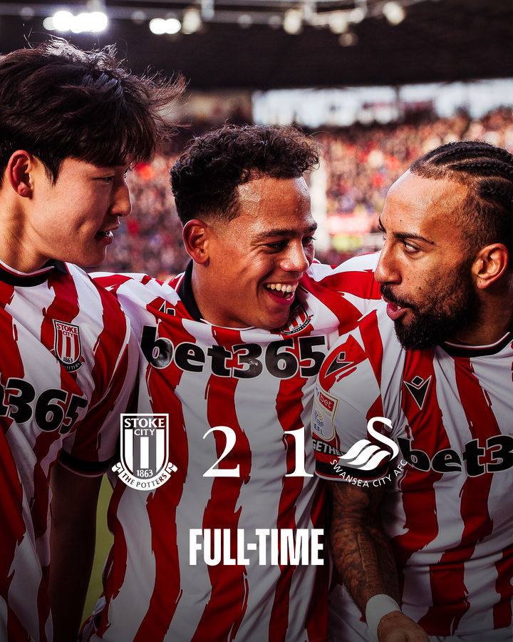 [서울=뉴시스] 배준호의 스토크, 엄지성의 스완지과의 2025~2026시즌 잉글랜드 프로축구 챔피언십(2부 리그) 21라운드 홈 경기서 2-1 승리. (사진=스토크 시티 SNS 캡처) 2025.12.14. photo@newsis.com *재판매 및 DB 금지