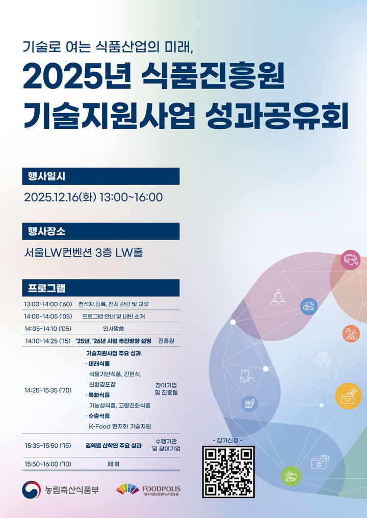[세종=뉴시스] 한국식품산업클러스터진흥원 '2025년 기술지원사업 성과공유회' 포스터. *재판매 및 DB 금지