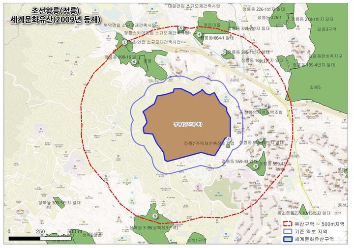 [서울=뉴시스]정릉 인근 세계유산 영향권. 2025.12.15. (자료=서울시 제공) *재판매 및 DB 금지