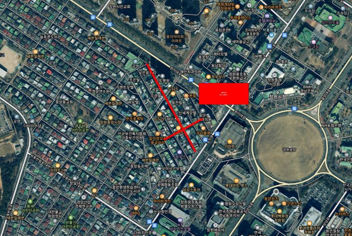 [창원=뉴시스] 강경국 기자 = 경남 창원시 성산구 용지로 121번길 일원 보행안전 개선 사업 안내도. (사진=허성무 의원실 제공). 2025.12.16. photo@newsis.com *재판매 및 DB 금지