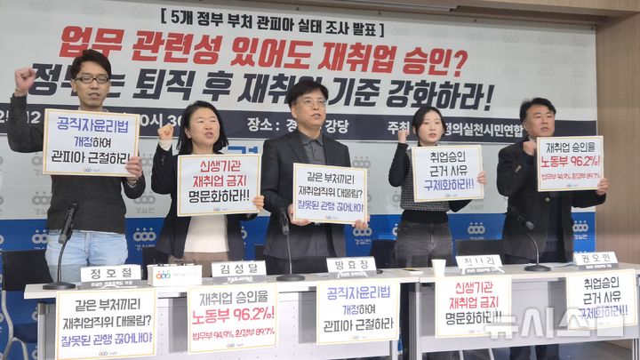 [서울=뉴시스]전상우 수습 기자=경제정의실천시민연합(경실련)은 16일 오전 서울 종로구 경실련 강당에서 '법무부·행안부 등 5개 정부부처 관피아 실태조사 결과 발표' 기자회견을 열고 있다. 2025.12.16. swoo@newsis.com