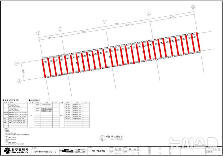 [광주=뉴시스] 이영주 기자 = 광주대표도서관 공사 과정에 적용된 H중공업의 특허 PC거더 설치 공법 사용 현장 도면. (사진 = 독자 제공) photo@newsis.com