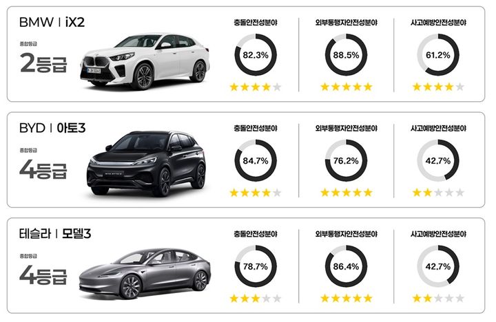 [서울=뉴시스] 2025년 자동차안전도평가(KNCAP) 전기차 종합 및 분야별 등급 (사진=국토교통부 제공) 2025.12.17. photo@newsis.com *재판매 및 DB 금지