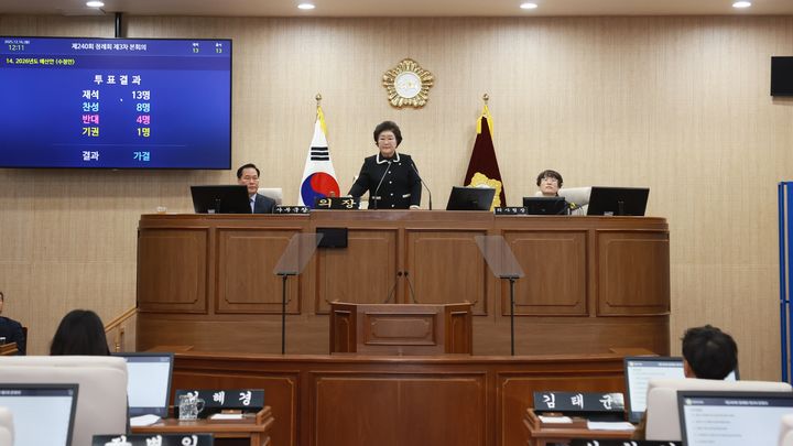 [통영=뉴시스] 신정철 기자 = 경남 통영시의회(의장 배도수)는 16일, 지난달 24일부터 12월16일까지 23일간의 제2차 정례회 일정을 마무리했다. 사진은 조례안 표결을 하고 있는 통영시의회 본회의장 모습.(사진=통영시의회 제공).2025.12.16. photo@newsis.com *재판매 및 DB 금지