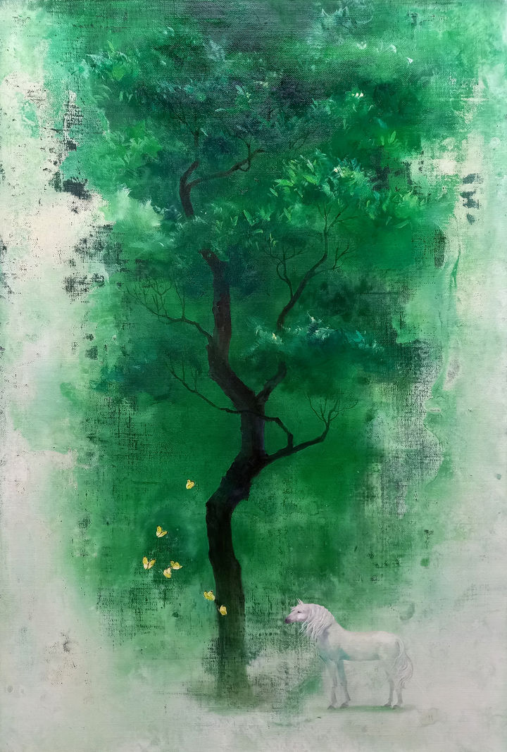 송수정_하얀 발굽과 작은 날개_Oil and Acrylic on Canvas_72.7×50㎝_2025 *재판매 및 DB 금지