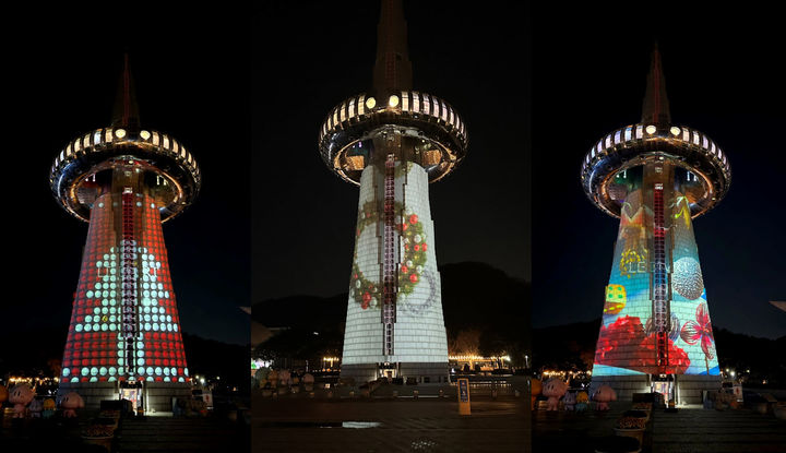 [대전=뉴시스]대전관광공사는 19일부터 내년 1월 11일까지 연말연시를 맞아 엑스포과학공원 한빛탑 미디어파사드에 '크리스마스 야경'을 상영한다. 2025. 12. 17 photo@newsis.com *재판매 및 DB 금지