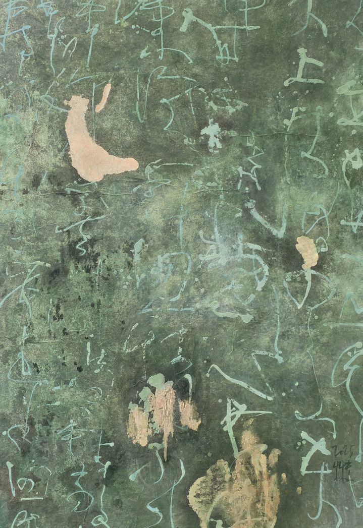 기록의 흔적, 132x194cm, 한지,옻칠,토분, 2025 *재판매 및 DB 금지