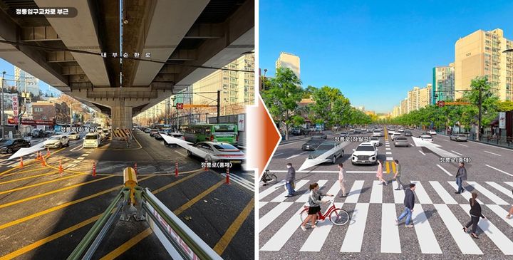 [서울=뉴시스]정릉입구교차로 부근 사업 시행 전·후