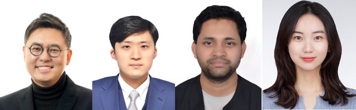 [울산=뉴시스] 구미현 기자 = UNIST 연구진. 사진 좌측부터 김수현 교수, 히데아키 나카쓰보 연구원(제1저자), 데바난다 모하파트라 교수, 김정하 연구원 photo@newsis.com *재판매 및 DB 금지