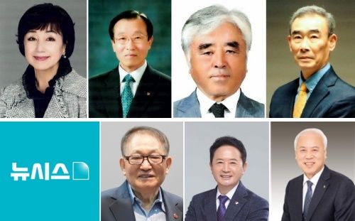 [제주=뉴시스] 2025년 제주도 문화상 수상자. 왼쪽부터 시계방향으로 예술 부문 김현숙(한국미술협회제주도지회 회원), 교육 부문 김계담(전 서귀포문화학교 교장), 언론·출판 부문 고홍철(제주언론인클럽 회장), 체육 부문 오선홍(제주특별자치도체육회 부회장), 1차산업 부문 고봉주(제주시농업협동조합장), 국내 재외도민 부문 허능필(재외제주특별자치도민회총연합회·서울제주특별자치도민회 명예회장), 국외 재외도민 부문 이한진(전 재미뉴욕제주도민회 회장). (사진=제주도 제공) *재판매 및 DB 금지