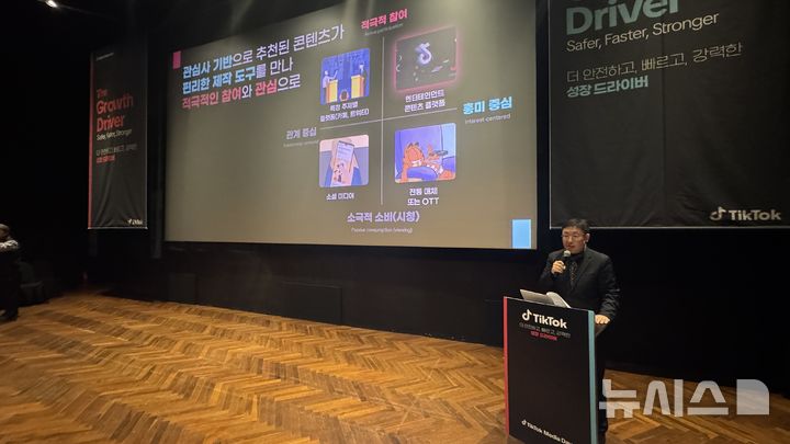 [서울=뉴시스] 윤정민 기자 = 정재훈 틱톡코리아 운영 총괄이 18일 오전 서울 강남구 CGV 청담씨네시티에서 '2025 틱톡 미디어 데이'에서 발표하고 있다. 2025.12.18. alpaca@newsis.com