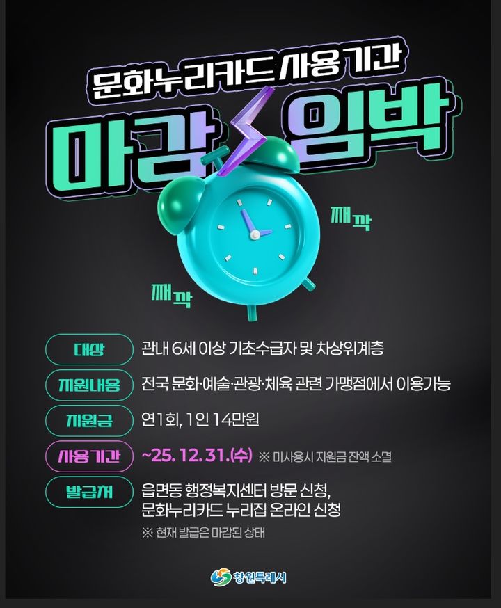 창원시, 문화누리카드 사용 기한 임박…"31일 종료"