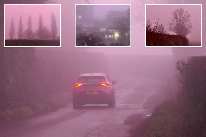 [서울=뉴시스] 분홍빛 안개로 뒤덮인 모습. (사진출처: 더선 캡처)2025.12.18.