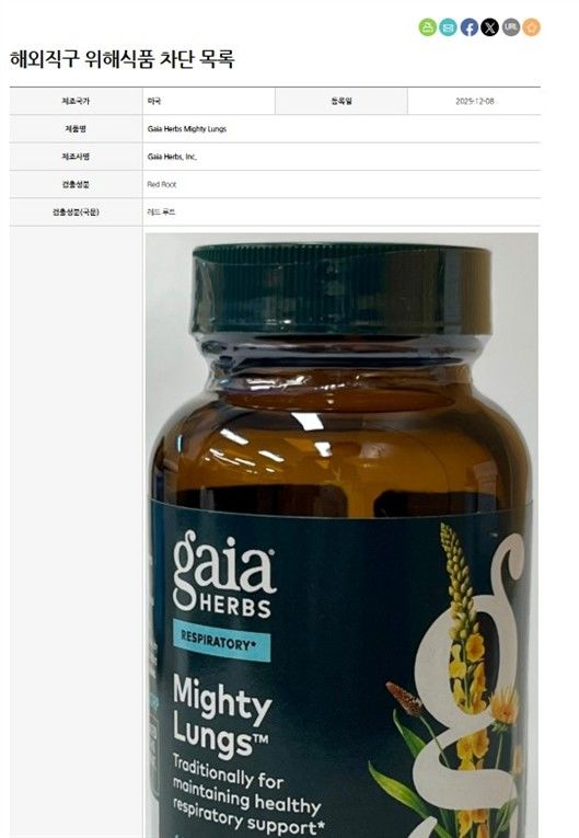 [서울=뉴시스] 식품의약품안전처는 국내·외 온라인 쇼핑몰 등에서 판매되는 직접구매 해외식품(해외직구식품) 중 겨울철 소비자 관심 제품 30개에 대해 기획검사를 실시한 결과 10개 제품에서 국내 반입차단 대상 원료·성분이 확인돼 국내반입을 차단하도록 조치했다고 19일 밝혔다. (사진=식약처 제공) 2025.12.19. photo@newsis.com *재판매 및 DB 금지