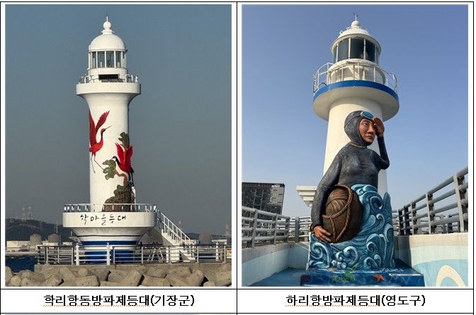 [부산=뉴시스] 왼쪽부터 학리항동방파제등대(기장군), 하리항방파제등대(영도구). (사진=부산지방해양수산청 제공) 2025.12.19. photo@newsis.com *재판매 및 DB 금지