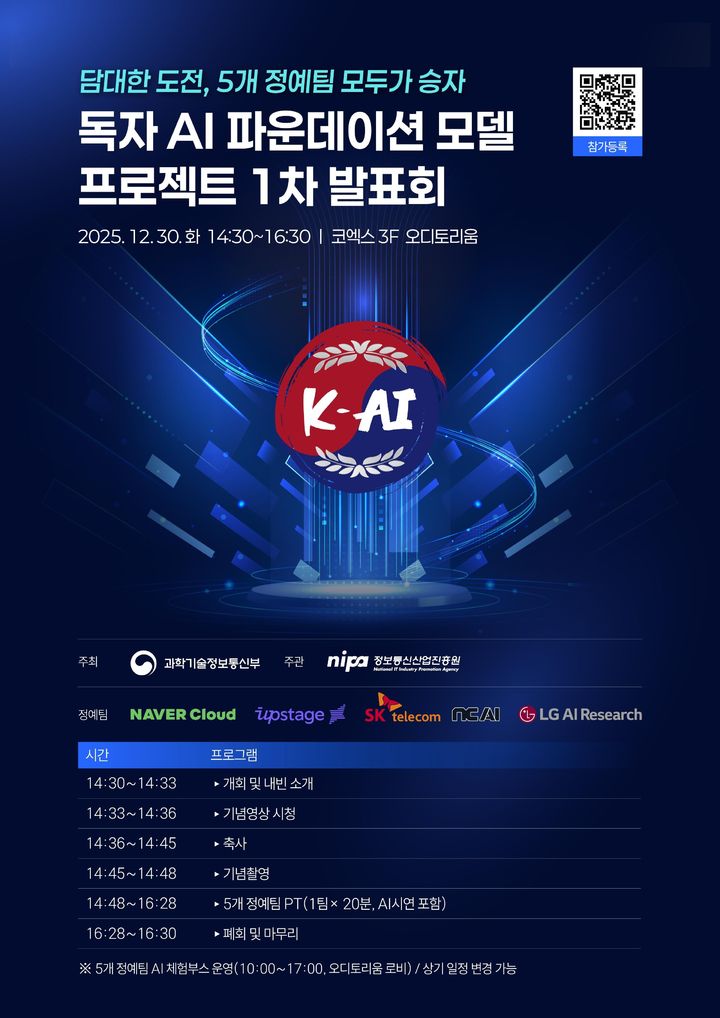 "5개 정예팀 성과는"…정부, 30일 '독자 AI 파운데이션 모델' 1차 발표회