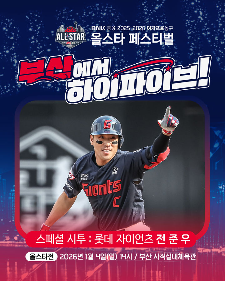 [서울=뉴시스] 여자프로농구 올스타 페스티벌에 시투자로 나서는 롯데 자이언츠 전준우. (사진 = WKBL 제공) *재판매 및 DB 금지