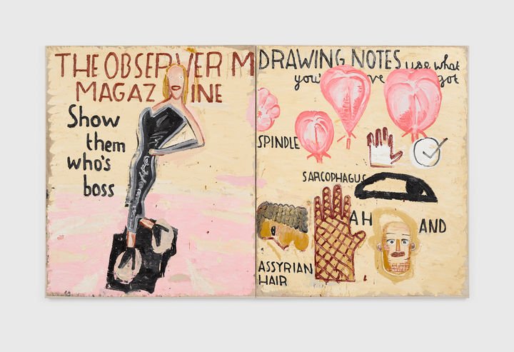 Rose Wylie, Spindle and Cover Girl, 2022, Oil on canvas, Diptych, 185 x 310 cm *재판매 및 DB 금지