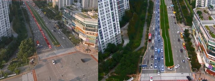 화성 동탄 신리천교차로 교통 개선 전 후 모습. (사진=경기남부경찰청 제공) *재판매 및 DB 금지