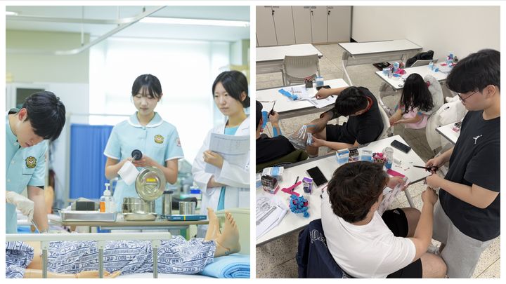 [금산=뉴시스] 중부대 간호학과와 응급구조학과 실습 모습. (사진=중부대 제공) 2025.12.23. photo@newsis.com *재판매 및 DB 금지