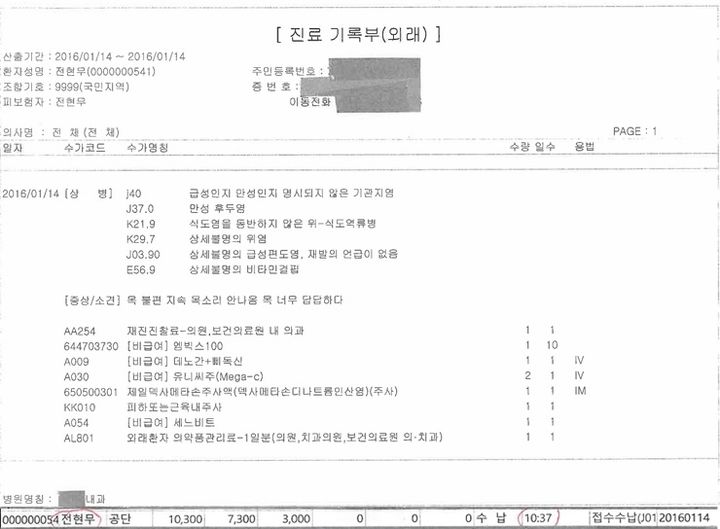 전현무 진료기록부와 병원 수입금 통계 사본