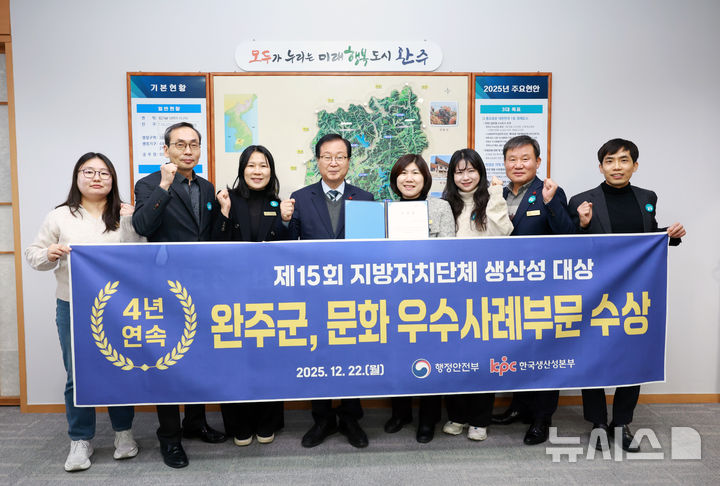 완주군, 지방자치단체 '생산성대상' 기관 표창…문화분야