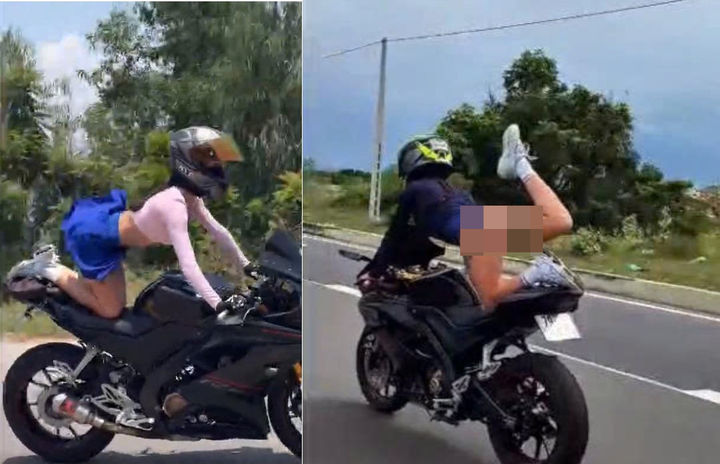 [뉴시스] 베트남서 오토바이 곡예 운전을 하며 속옷을 드러내는 등의 행위를 한 30대 러시아 여성. (사진=소셜미디어 영상 캡처) 2025.12.24 *재판매 및 DB 금지