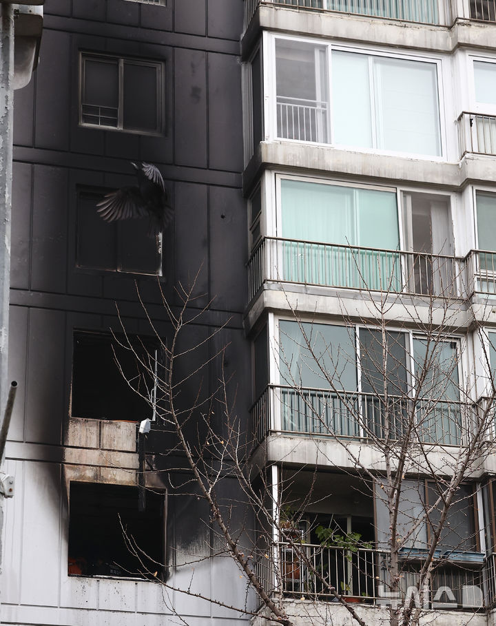 [서울=뉴시스] 김근수 기자 = 24일 서울 송파구 올림픽선수기자촌 아파트에서 화재가 발생해 아파트 건물 외벽이 검게 그을려 있다. 2025.12.24. ks@newsis.com