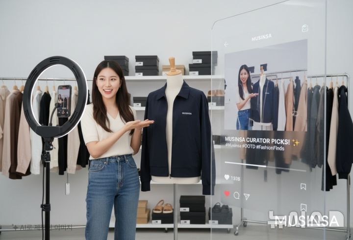 [서울=뉴시스] 패션 플랫폼 무신사는 공식 제휴 마케팅(affiliate marketing) 프로그램 '무신사 큐레이터'의 누적 거래액이 1200억원을 돌파했다고 26일 밝혔다. 사진은 제휴 마케팅 무신사 큐레이터가 추천 제품을 소개하는 예시 모습을 인공지능(AI)으로 구현한 이미지. (사진=무신사 제공) 2025.12.26. photo@newsis.com