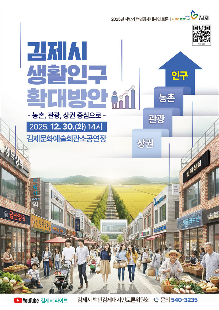 "생활인구 확대 해법 찾는다" 김제시, 30일 대시민 토론