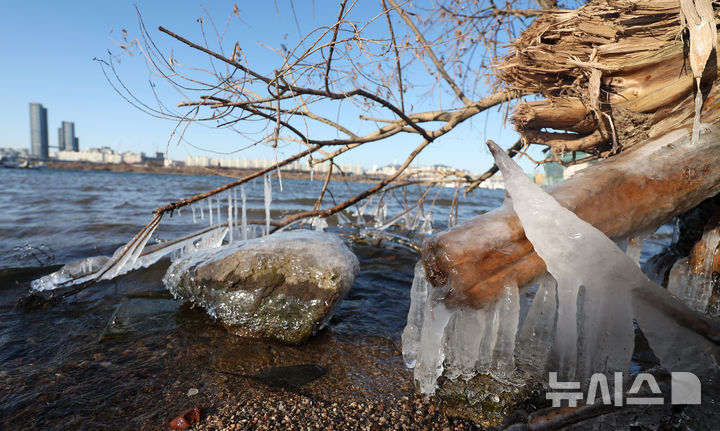 [서울=뉴시스] 김선웅 기자 = 서울 최저기온이 -12도를 기록하며 올해 첫 한파주의보가 발효된 26일 서울 서초구 반포동 한강변에 고드름이 얼어있다. 2025.12.26. mangusta@newsis.com