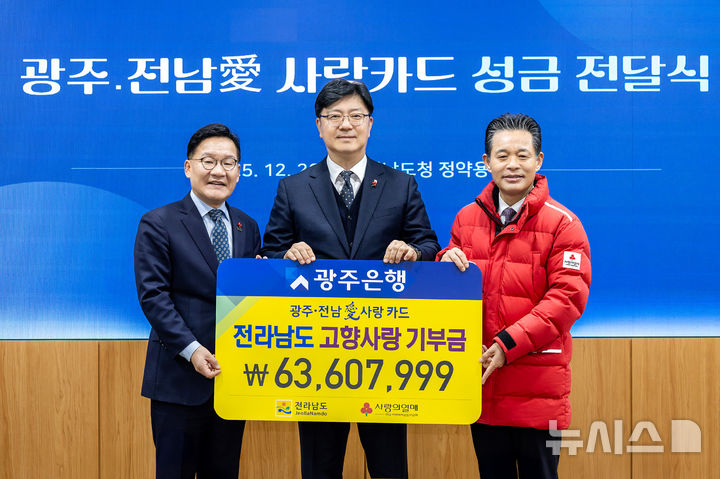 광주은행은 26일 전남도청에서 '광주·전남愛(애)사랑카드 고향사랑 기부금 전달식'을 열고 전남지역 복지사각지대 해소를 위해 고향사랑기부금 6360만원을 전달했다. (사진=광주은행 제공) photo@newsis.com *재판매 및 DB 금지