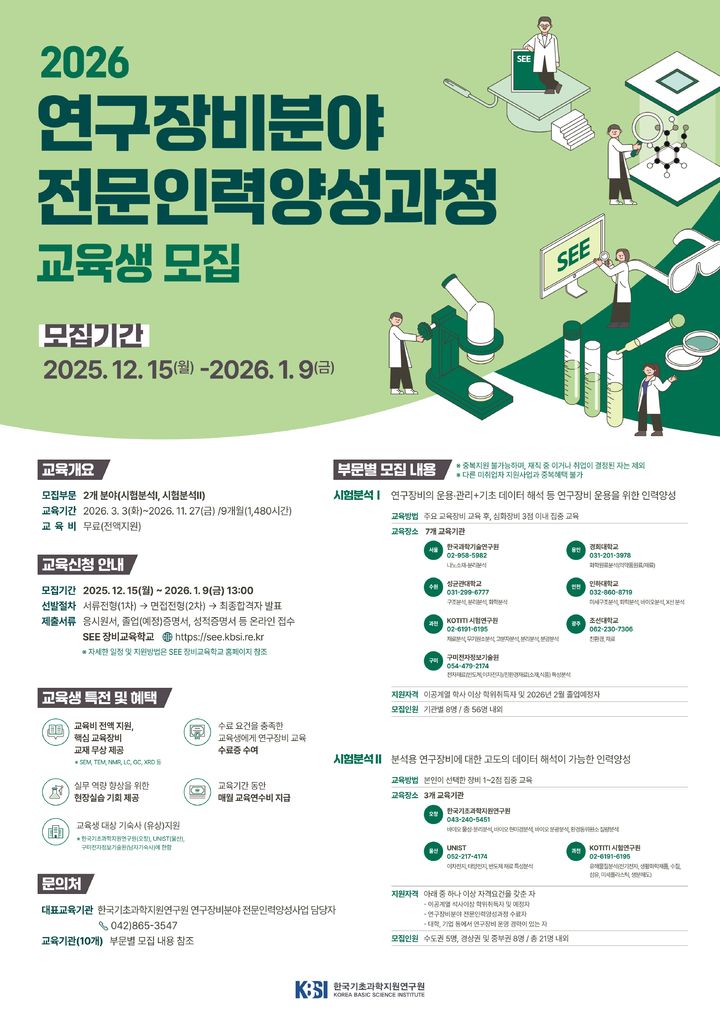 [인천=뉴시스] 내년 연구장비분야 전문인력양성과정 교육생 모집 포스터. (사진=인하대 제공) 2025.12.29. photo@newsis.com *재판매 및 DB 금지