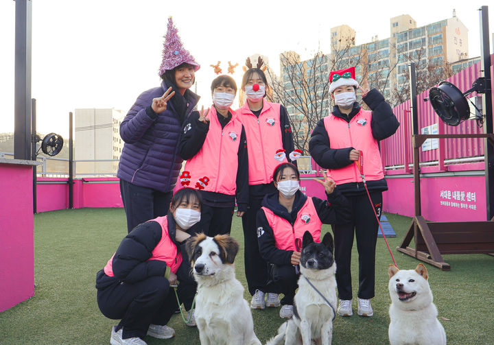 [서울=뉴시스] 서대문구청 여자농구단, 연말 맞아 내품애센터 유기동물 돌봄. 2025.12.29. (사진=서대문구 제공) *재판매 및 DB 금지
