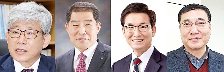 내년 6월3일 전국동시지방선거와 함께 치러지는 차기 충북도교육감 선거 출마 예상자.(왼쪽부터 김성근 전 충북교육청 부교육감, 김진균 청주시 체육회장, 윤건영 현 충북교육감, 조동욱 전 충북도립대 교수.가나다순) *재판매 및 DB 금지