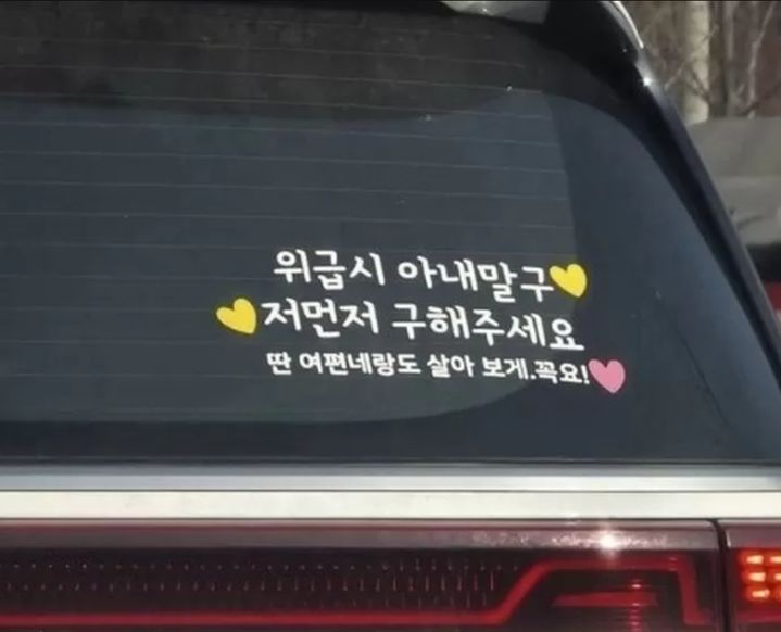 [서울=뉴시스] 차량 뒷유리에 공격적이거나 불쾌감을 유발하는 스티커를 부착한 일부 운전자들을 향해 사회적 비판이 이어지고 있다. 28일 소셜미디어(SNS) 플랫폼 엑스(X·전 트위터)에 올라온 사진. (사진 출처: 엑스 캡처) 2025.12.30. *재판매 및 DB 금지