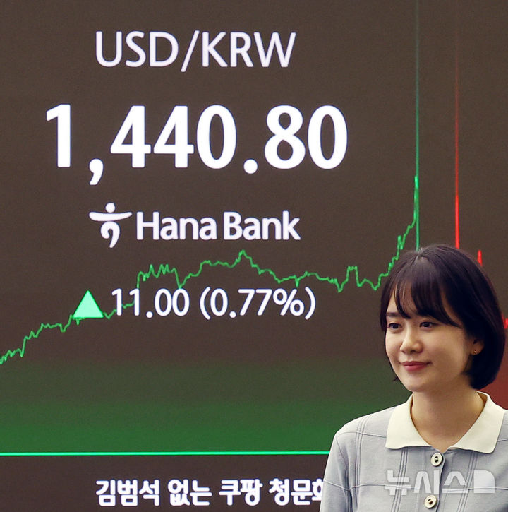 [서울=뉴시스] 박주성 기자 = 30일 오후 서울 중구 하나은행 딜링룸에서 딜러들이 업무를 하고 있다.서울 외환시장에서 원·달러 환율은 전 거래일(1429.8원)보다 9.2원 오른 1439.0원에 주간 거래를 마감했다. 2025.12.30. park7691@newsis.com