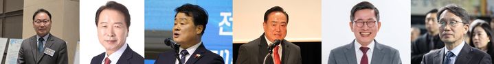 [내포=뉴시스] 왼쪽부터 충남도교육감 선거 출마가 예상되는 김영춘, 명노희, 이병도, 이병학, 조영종, 한상경 후보. 2026.01.04. photo@newsis.com *재판매 및 DB 금지