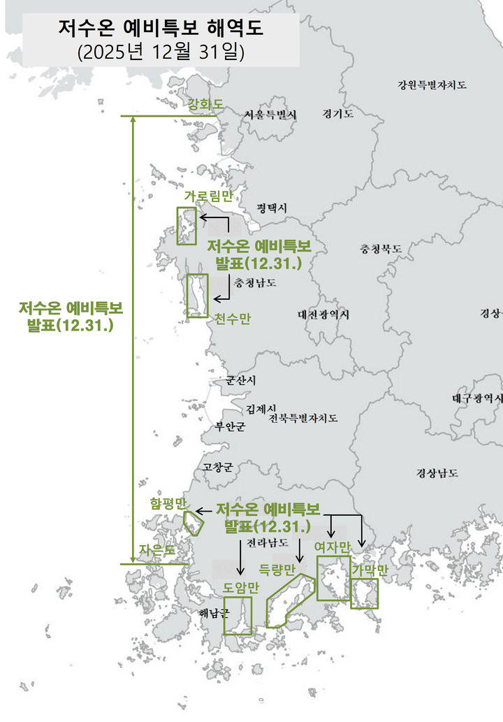 해수부, 서·남해 연안 저수온 예비 주의보 발표