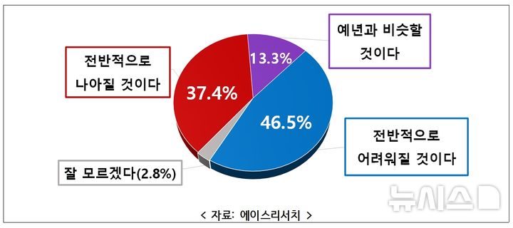 [세종=뉴시스]뉴시스가 여론조사 전문기관 에이스리서치에 의뢰해 지난 28일부터 30일까지 전국 만 18세 성인 남녀 1002명에게 '2026년 대한민국 상황 전망'을 묻는 질문에 응답자 중 45.6%는 '전반적으로 어려워질 것'이라고 답변했다.(사진=리서치 자료 캡쳐)